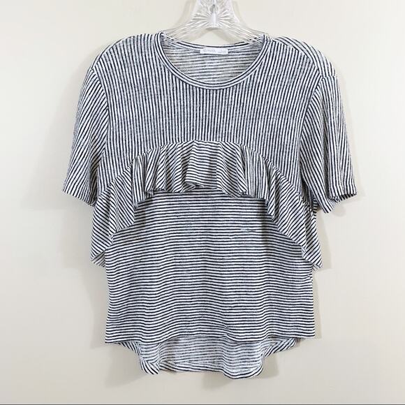Zara W/B Collection White Striped Ruffle Top - Picture 1 of 6